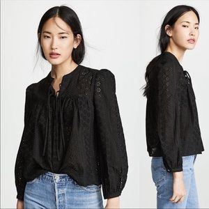 Madewell Cotton Eyelet Lace Double Tie Peasant Top